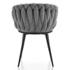 A gray velvet chair with a braided backrest viewed from the back. Podgląd zdjęcia produktu