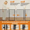 A woman demonstrates how to assemble a black metal pet playpen. Podgląd zdjęcia produktu