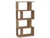 A tall, narrow bookshelf with an asymmetrical design, made of wood-look material, against a white background. Produktbild-Vorschau