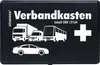A black first aid kit with white graphics of vehicles and a cross. Produktbild-Vorschau