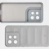 Two views of a light gray phone case, showing the interior and exterior. Produktbild-Vorschau