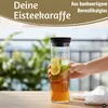 2x Glas Flasche Wasserkaraffe 1L Borosilikatglas Deckel Produktbild-Vorschau 3