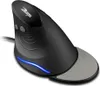 A black vertical mouse with blue LED lighting and a gray palm rest. Produktbild-Vorschau