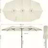Diagrams showing the dimensions of a cream-colored patio umbrella. Náhled obrázku produktu
