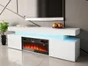 A modern white TV stand with a built-in electric fireplace and LED lighting. Náhľad obrázku produktu