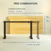 A product advertisement collage for a desk frame, showing its adaptability and dimensions. Náhled obrázku produktu