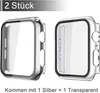 Two protective cases for an Apple Watch are displayed side-by-side against a light gray and white background. Produktbild-Vorschau