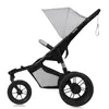 A side view of a black and gray jogging stroller against a white background. Produktbild-Vorschau