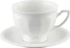 A white porcelain teacup and saucer set. Produktbild-Vorschau