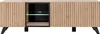 A wooden media console with a glass shelf and LED lighting. Podgląd zdjęcia produktu