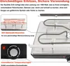 Close-up view of a raclette grill's heating elements and control panel, with descriptive text. Produktbild-Vorschau
