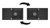 Two identical black kitchen sinks are shown side-by-side with arrows indicating they can be reversed or swapped. Produktbild-Vorschau