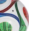 A close-up view of a soccer ball, showing text and design details. Produktbild-Vorschau