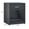 A dark gray nightstand with a drawer and an open shelf, shown with dimensions indicated by lines and text. Produktbild-Vorschau