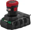 A black and red battery charger with a battery inserted, shown against a white background. Produktbild-Vorschau