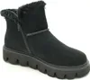 A black winter boot with fur trim and a thick sole, shown from the side against a white background. Voir les images du produit
