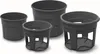 Four dark gray plastic potato planting pots of varying sizes are arranged on a white background. Produktbild-Vorschau