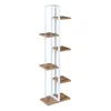 A tall, narrow plant stand with six shelves, made of white metal and wood-look shelves. Anteprima dell’immagine prodotto