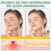 A split image showing a woman's face before and after using a skincare product, with magnified views of skin layers. Produktbild-Vorschau