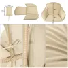 Collage of images showing a cream-colored hanging chair cushion, its dimensions, and close-ups of its fabric and construction. Voir les images du produit
