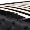 A close-up view of the edge of a bed frame, showing the wooden slats and a metal support bracket. Produktbild-Vorschau