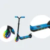 A collage of images showing a blue electric scooter with light-up wheels and deck. Anteprima dell’immagine prodotto