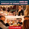 A collage of images showing a table setting for a dinner party and people toasting drinks, with text overlays related to an Aprés-Ski themed event. Produktbild-Vorschau