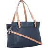 A dark blue tote bag with tan leather accents and straps, shown from a side-angle against a white background. Voir les images du produit