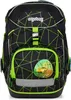 A black backpack with a geometric green pattern and a car graphic on the front pocket. Náhled obrázku produktu