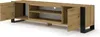 A long, low cabinet with open doors and shelves, presented against a white background. Podgląd zdjęcia produktu