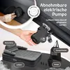 A collage of images showing an inflatable mattress, its pump, and accessories, with text highlighting features. Produktbild-Vorschau