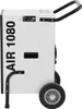 Side view of a white dehumidifier with black wheels and handle. Podgląd zdjęcia produktu