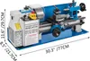 A blue and gray mini metal lathe is shown on a white background with dimensions indicated by measurement lines and text. Produktbild-Vorschau