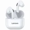 A pair of white Lenovo wireless in-ear Bluetooth headphones are shown in their charging case. Produktbild-Vorschau