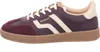 A side view of a single burgundy sneaker with cream accents and a tan sole. Produktbild-Vorschau