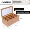 Premium Holz Teebox 12 Fächer mit Sichtfenster & Schublade Produktbild-Vorschau 2