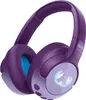 A pair of purple wireless headphones with a crab logo on the earcup. Voir les images du produit