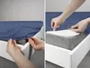 Two images showing how to put a fitted sheet on a mattress. Produktbild-Vorschau