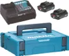 A Makita charger, two batteries, and a storage case are displayed together on a white background. Voir les images du produit