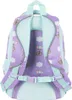 The back of a child's backpack with a purple and mint green color scheme, featuring a cloud and balloon pattern with cartoon cats. Produktbild-Vorschau