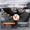 Comparison of two rubber ramps, one labeled VEVOR Solid Rubber and the other Traditional Rubber, with a car tire on each to demonstrate load capacity. Produktbild-Vorschau