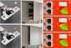 A collage showing kitchen cabinet hinges and diagrams illustrating their adjustment and functionality. Produktbild-Vorschau