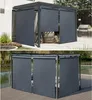 Two images showing outdoor retractable awnings attached to pergolas, one in a backyard setting with a grill and the other on a deck overlooking a body of water. Voir les images du produit