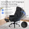 A black ergonomic office chair with an extended footrest is shown in a room with a rug. Text overlays describe its features. Anteprima dell’immagine prodotto