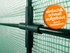 Close-up of a greenhouse frame joint with a green mesh cover and an orange marketing circle. Podgląd zdjęcia produktu