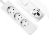 A white power strip with three outlets and a plug is shown against a white background. Produktbild-Vorschau