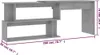 A diagram of a gray corner desk with dimensions labeled. Náhled obrázku produktu