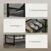 Collage of a black metal shoe rack with shoes on shelves, highlighting features. Produktbild-Vorschau