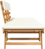 A side view of a wooden garden bench with white cushions. Náhľad obrázku produktu