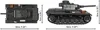 Top and side views of a model tank with dimensions indicated. Náhľad obrázku produktu